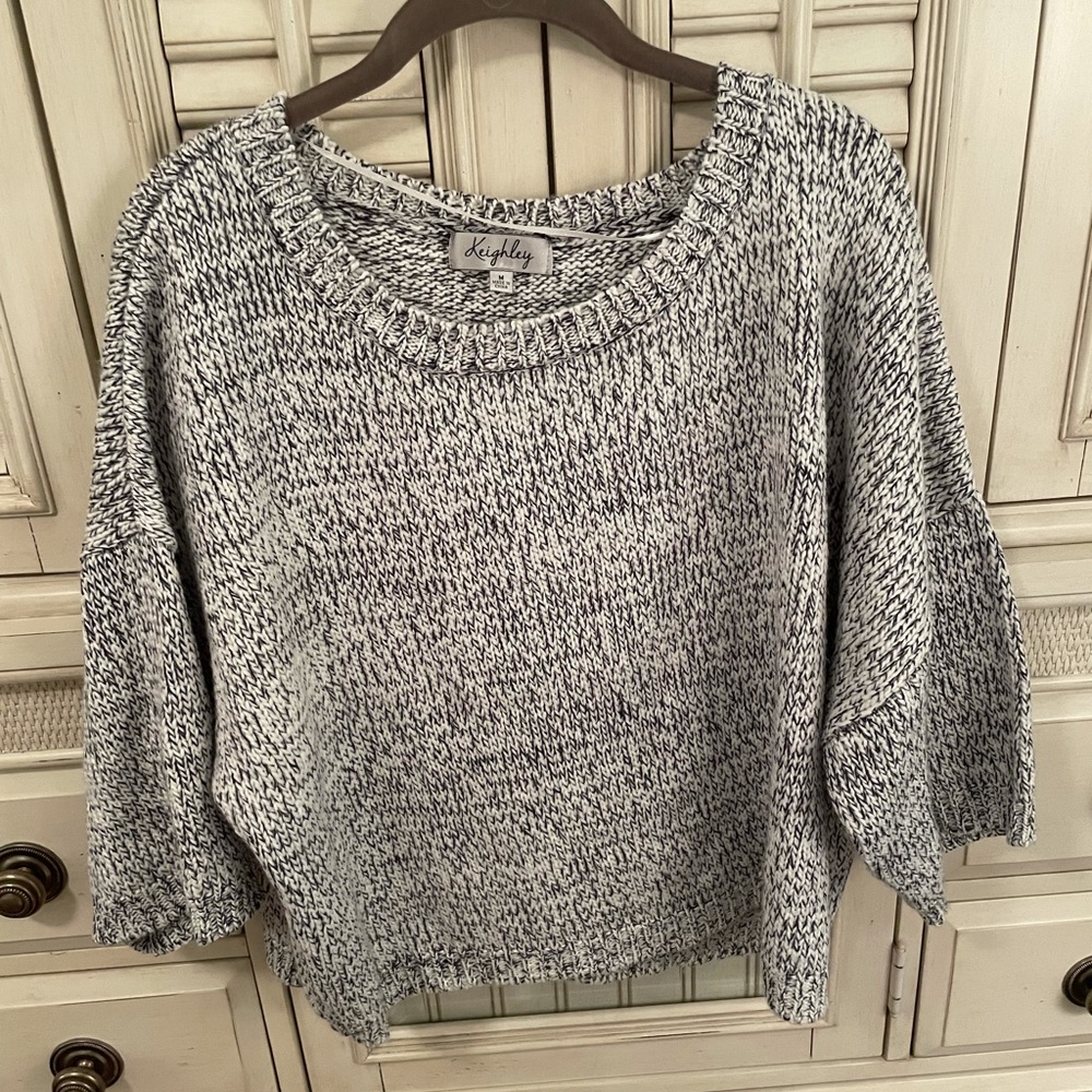 Keighley Gray Knit Sweater, 3/4 Sleeve, Size: M